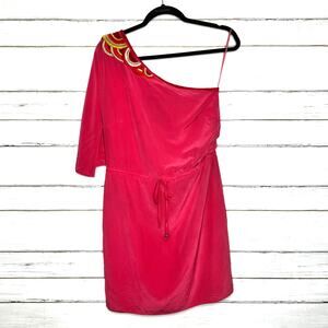 Trina Turk One Shoulder Silk Embroidered Dress Pink Size Small